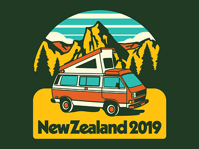 Not All Who Van Camp Are Lost apparel badge camper van design flat icon illustration mountains new zealand outdoors retro vector