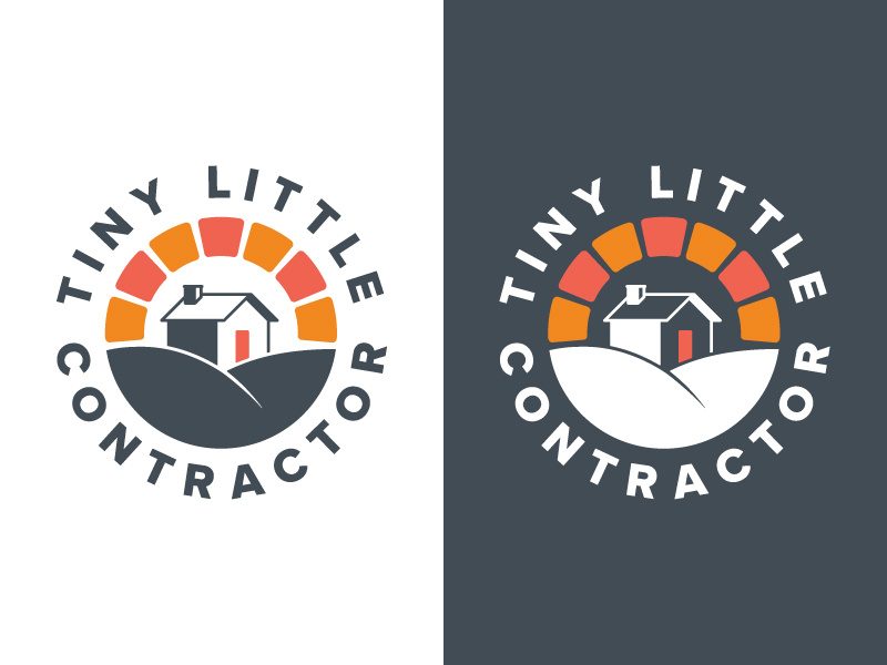 Tiny Little Contractor Brand Identity sunrise house remodeling construction flat icon branding vector ui badge illustration logo