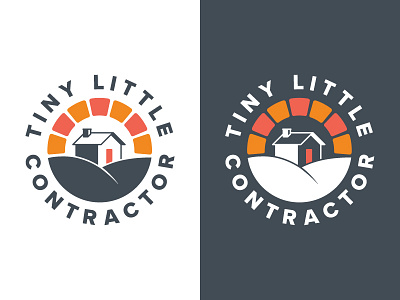 Tiny Little Contractor Brand Identity badge branding construction flat house icon illustration logo remodeling sunrise ui vector