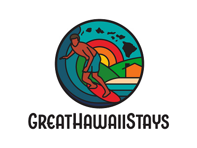 GreatHawaiiStays Logo apparel badge branding design hawaii illustration logo nature outdoors retro surfing ui