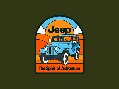 The Spirit of Adventure 1970s apparel desert illustration jeep licensing merch design nature outdoors patch retro