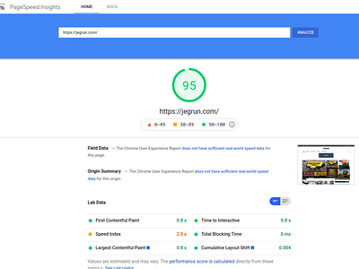 JEGRUN PageSpeed Score