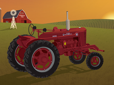 Padebrook Farms Illustration country farm farmall farmington illustration landscape sunset tractor