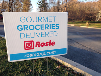 Gourmet Groceries Delivered Yard Sign board delivery design graphics grocery rosie sign