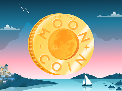 To the Moon Coin bitcoin blue cute design illustration logo moon space typography ui vector