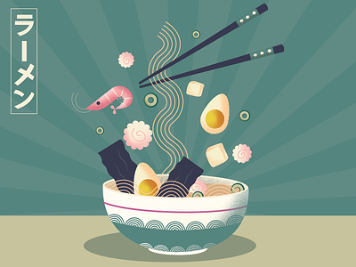 Ramen bowl egg exhibition poster food illustration japan japanese noodles ramen tofu tokyo vector