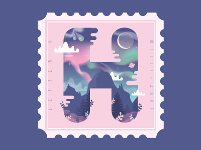 Space Holiday 36daysoftype clouds moon mountains northern lights space stamp type typography