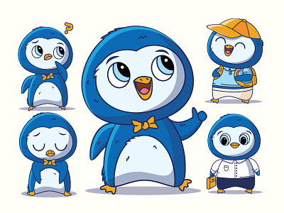 Penguin Character blue cute happy illustration outline penguin sad school work