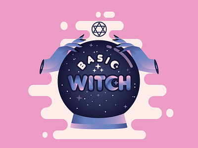 Basic Witch basic crystal ball design girl halloween hands icon illustration moon mystic pink purple space stars typography ui vector witch