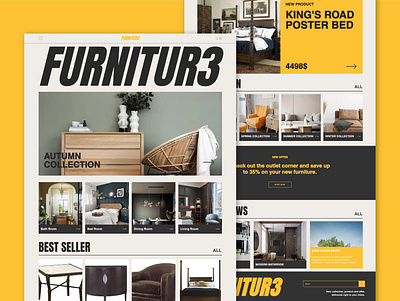 FURNITUR3 black bold design shop simple store template theme uxui web design website wix yellow