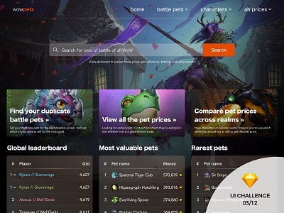 WoW Pets Redesign design desktop game homepage pet ui videogame web website world of warcraft wow wow pets