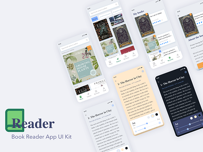 Book Reader App UI Kit app book clean design clean ui color design kit reader reader app ui ux