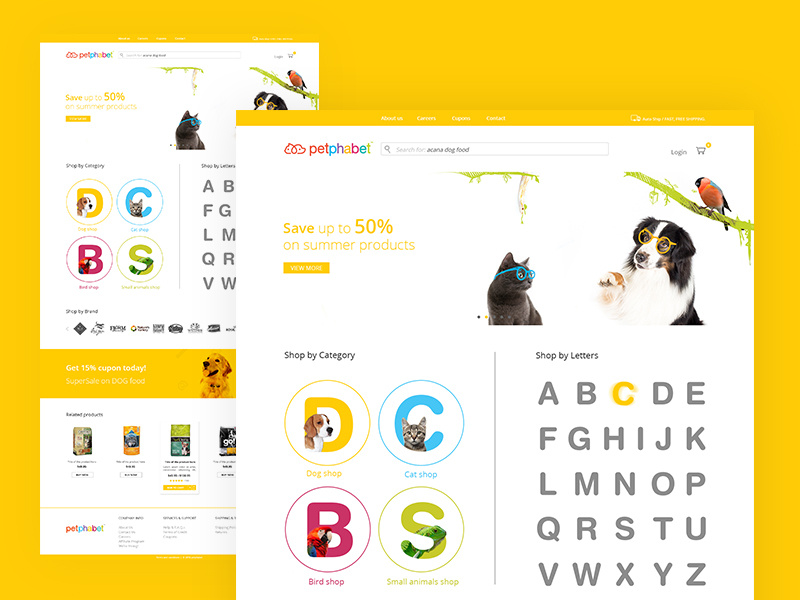 Petphabet website animals dog dogs pets ecommerce