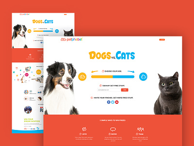 Dogs vs. Cats Campaign blue campaign cat cats dog dogs friendly game landing page team versus yellow