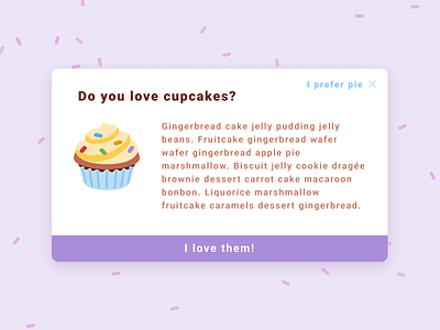 Cupcake Modal baking chef close confetti cupcake frosting fun interface ipsum mobille modal pastry playful pretty responsive sprinkles ui ux web whimsical