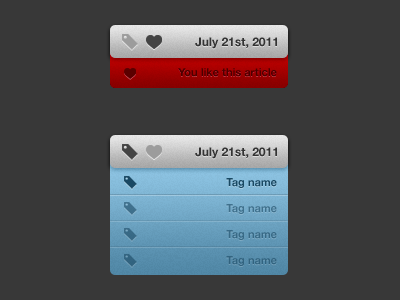 Article Options article blog date favorite icon like tag toggle