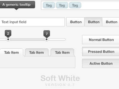 Soft White UI button slider tabs tag text input tooltip ui