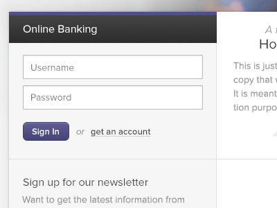 Log in banking fields form log in login proxima nova purple