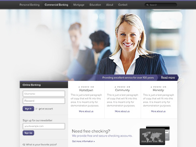 Banking website bank banner callout dark home homepage login navigation proxima nova purple simple web website