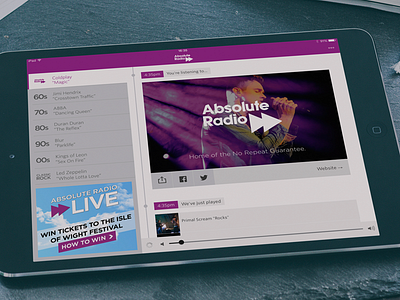 Absolute Radio Player for iPad absolute app audio interface ios ipad music native player purple radio ui
