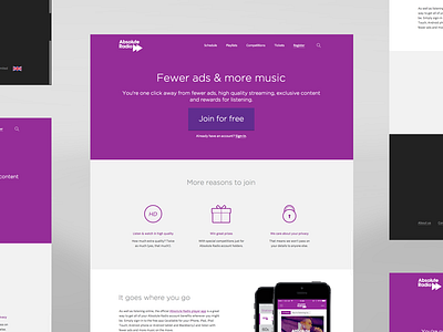 Account sign up landing page absolute icons layout purple radio responsive