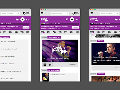 Radiosync absolute app audio music player purple radio ui ux web