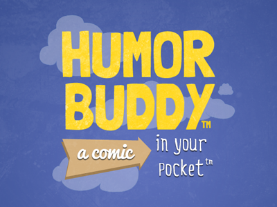 Humor Buddy clouds logo splash typography yellow