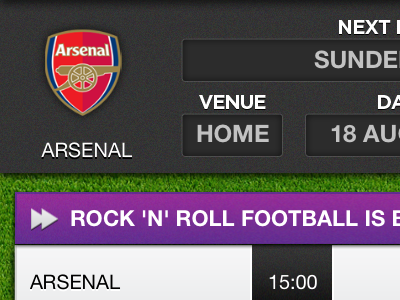 Live Football Scores iOS app app arsenal button football grass icon interface ios purple radio soccer ui