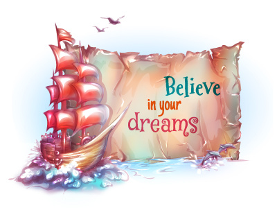 Romantic Sailing Ship banner ocean paper sail sailboat sea ship travel vector water