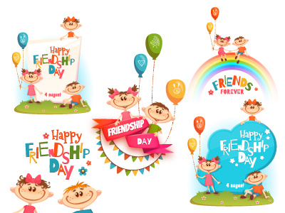 Happy Friendship Day banner boy celebration character child day friend friendship girl holiday people ribbon