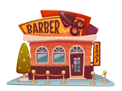 Barber shop building barber boutique building business city flat house salon shop street urban vector