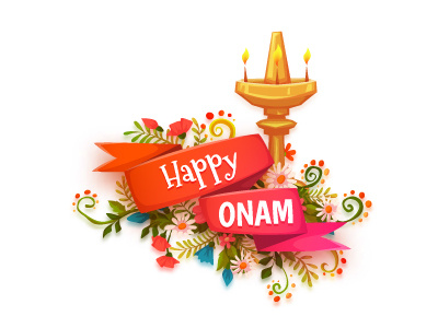 Happy Onam banner with ribbon auspicious celebration diwali ganpati happy holiday india lamp onam prayer religion religious