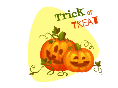 Halloween two pumpkins banner face flat halloween happy holiday icon party pumpkin smile treat trick