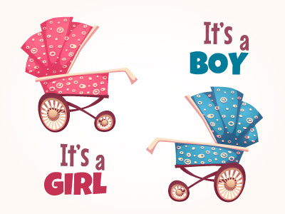 Vector set of flat baby carriage