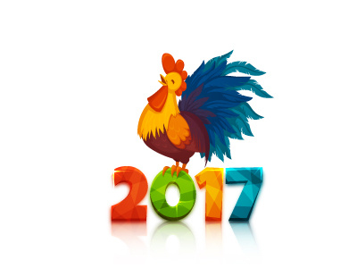 Happy new year 2017 with rooster 2017 chicken christmas cock happy illustration merry new rooster vector year
