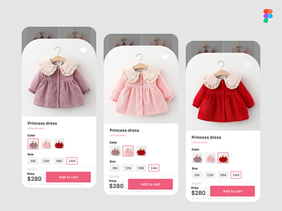 Kids Clothing App app application baby clothing components dress figma girl interface kids mobile shop ui ux variants