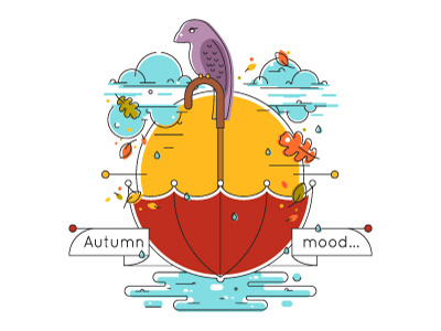 The autumn mood... autumn clouds illustration mood outline puddle rain sadness umbrella vector