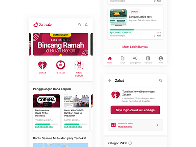 Homepage - Zakatin.com banner clean crowdfunding design donate home icon indonesia landing mobile page platform qurban red responsive ui ux website white zakat