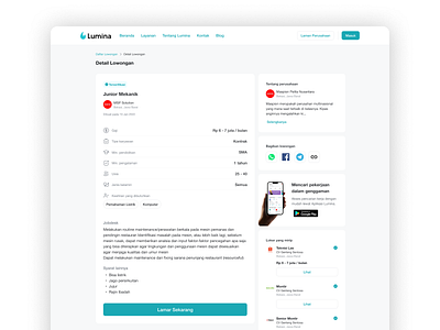Lumina App - Job Board Description apply design figma indonesia job landing page ui ux website worker