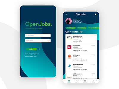 Mobile Apps - Online Job Vacancies android dual tone jobs landing page login page minimal mobile apps user interface