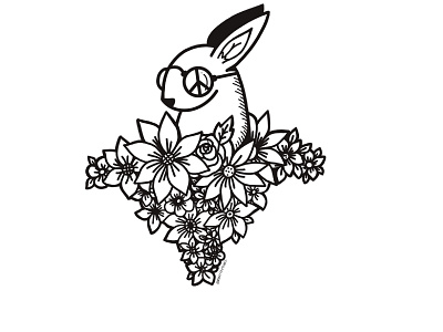 Groovy Bunny art artwork black and white bunny canada design digital art draw drawing flower groovy illustration love peace rabbit redbubble sketch sticker tattoo vancouver