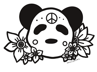 Groovy Panda animal animals apple pencil bear black and white canada design digital art drawing flower flowers illustration ipad love panda peace procreate tattoo vancouver wildlife