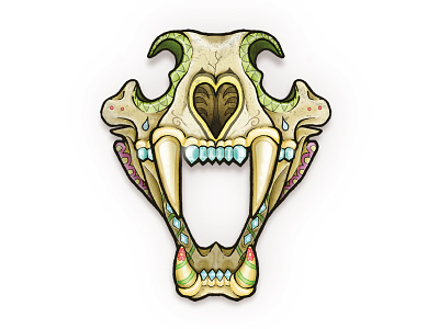 Crystal Tiger Blues animal decorative illustration skeleton skull sugar skull tattoo tiger