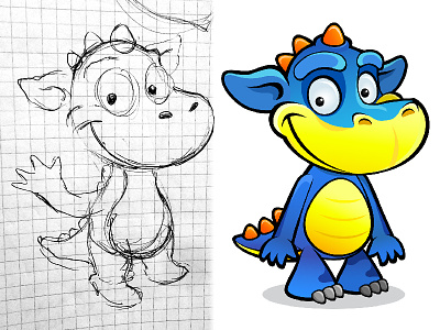 Before and After cartoon character design dragon illustration vector