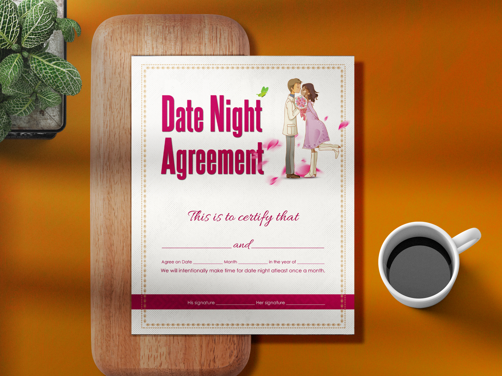 Date Night Couple Agreement certificate by Creative Hivee 🏆 on Dribbble