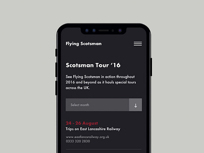The Flying Scotsman Tours events menu mobile portfolio responsive uidesign uiux userinterface ux design uxdesign website