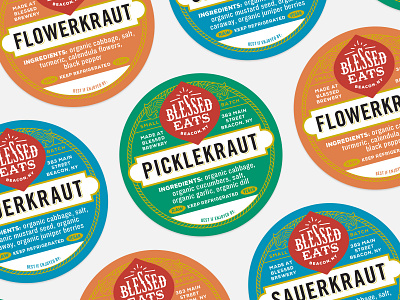 Blessed Eats Kraut Labels blessed branding circular design food kombucha kraut label packaging print round vector