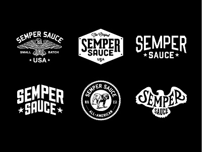 Semper Sauce Logo Options black branding food identity logo marines military process type typography