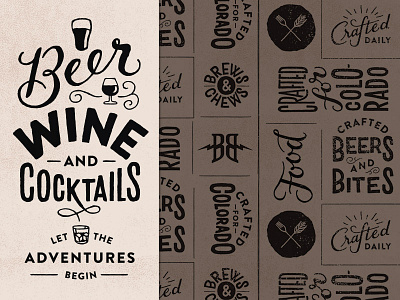 Beer Wine and Cocktails food handlettering lettering script type typography