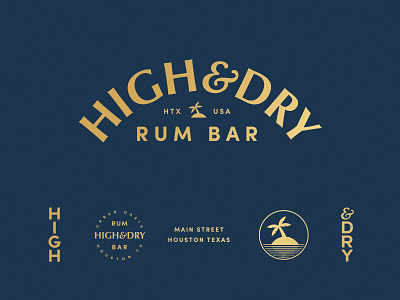 High & Dry Rum Bar bar brand branding gold houston identity island logo palm rum texas typography